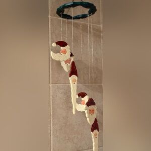 Vintage Handmade Wood Christmas Santa Moon Wind Chimes